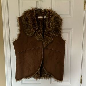 Chicos brown suede faux fur lined vest